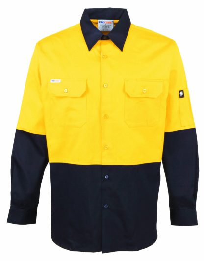 HI VIS SHIRT 100% COTTON SAFETY WORKWEAR, LONG SLEEVE NO TAPE, COOL VENTS. - Image 3