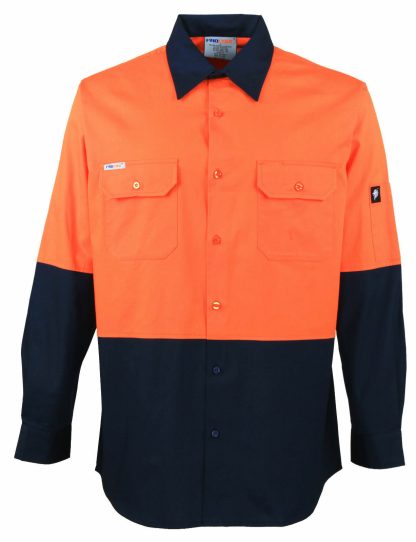 HI VIS SHIRT 100% COTTON SAFETY WORKWEAR, LONG SLEEVE NO TAPE, COOL VENTS. - Image 2