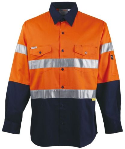 HI VIS SHIRT 100% COTTON SAFETYWORKWEAR, LONG SLEEVE WITH 3M R/TAPE COOL VENT - Image 2