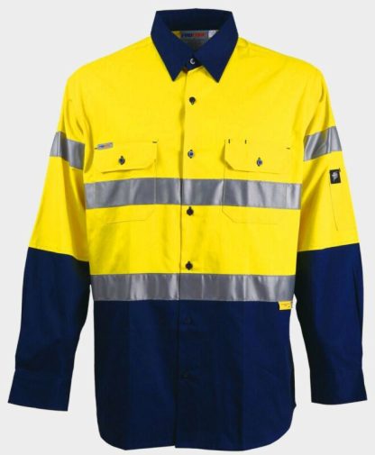 HI VIS SHIRT 100% COTTON SAFETYWORKWEAR, LONG SLEEVE WITH 3M R/TAPE COOL VENT - Image 3