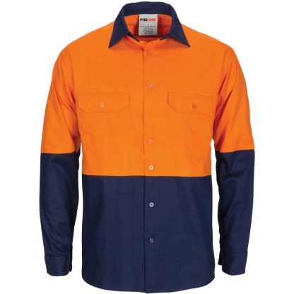 HiVis L/W Cool-Breeze T2 Vertical Vented Cotton Shirt with Gusset Sleeves - Long Sleeve