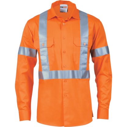 HiVis Cool-Breeze Cotton Shirt with 'X' Back & additional 3m r/Tape on Tail - long sleeve