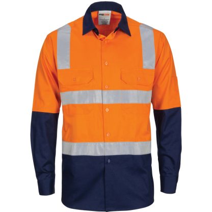 HIVIS Two Tone Cool-Breeze Cotton Shirt with Hoop & Shoulder 3M Reflective Tape - Long Sleeve