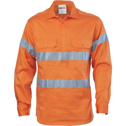 HiVis Close Front Cotton DrillShirt with 3M R/Tape Gusset Sleeve