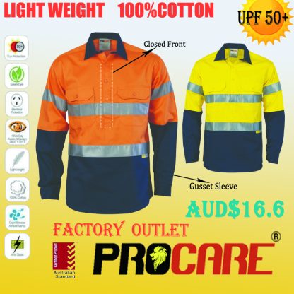 HiVis Two Tone Closed Front Cotton Shirt with 3M R/Tape,Gusset Sleeve