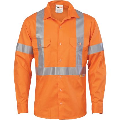 HiVis Cool-Breeze Cross Back Cotton Shirt with 3M R/Tape - long sleeve