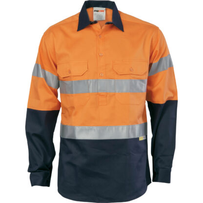 HiVis Cool-Breeze Close Front Cotton Shirtwith 3M R/Tape Gusset Sleeve - Long sleeve