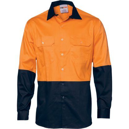 HiVis Two Tone Cotton Drill Vented Shirt -Long Sleeve