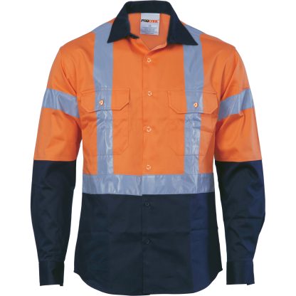 HiVis D/N 2 Tone Drill Shirt with H Pattern3M R/ Tape - Long sleeve